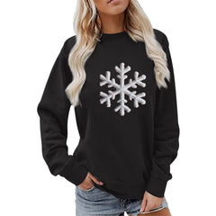 Damen Sweatshirt mit funkelndem Schneeflockenmotiv und lässigem Schnitt in Schwarz