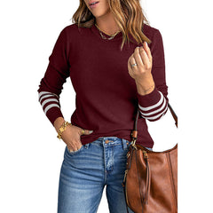 Damen GESTRIFTETER LANGARM PULLOVER | MODISCH, BEQUEM, VIELSEITIG in Weinrot