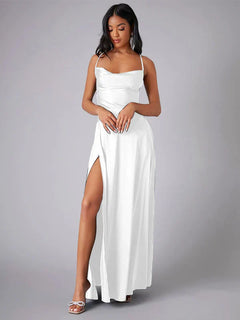 Alvaree – Elegantes Maxikleid aus Satin in Weiß