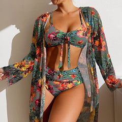 Leah® | Bikini mit Blumenmuster und Überzug in Grau