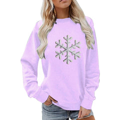 Damen Sweatshirt mit funkelndem Schneeflockenmotiv und lässigem Schnitt in Helllila