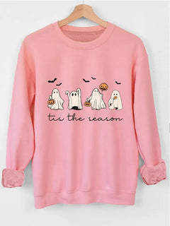 Damen Sweatshirt mit fröhlichem Halloween-Motiv und lässigem Schnitt in Rosa