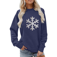 Damen Sweatshirt mit funkelndem Schneeflockenmotiv und lässigem Schnitt in Marineblau