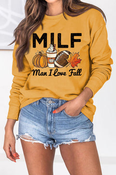 Damen Sweatshirt mit herbstlichem Essenzen-Motiv und inspirierendem Schriftzug in Gelb