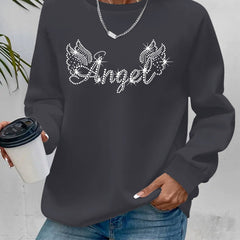 Damen Sweatshirt mit glitzerndem Aufdruck und lässigem Schnitt in Dunkelgrau