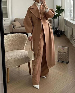 Eleganter Langer Trenchcoat für Damen | Reverskragen in Kamel