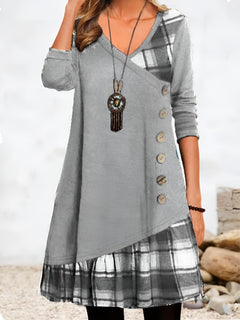Elif - Vintage-Kleid Mit Knöpfe in Grau