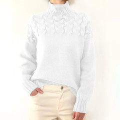 DAME PULLOVER MIT HOHEM KRAGEN | ELEGANTER KOMFORT STIL in Weiß