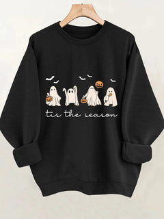 Damen Sweatshirt mit fröhlichem Halloween-Motiv und lässigem Schnitt in Schwarz