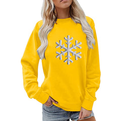 Damen Sweatshirt mit funkelndem Schneeflockenmotiv und lässigem Schnitt in Gelb