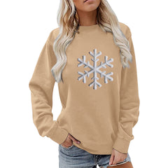 Damen Sweatshirt mit funkelndem Schneeflockenmotiv und lässigem Schnitt in Camel