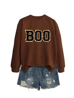 Damen Sweatshirt mit glitzerndem Aufdruck in Braun