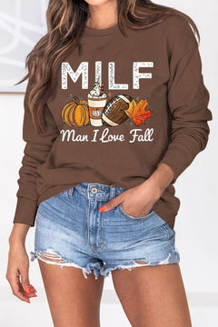 Damen Sweatshirt mit herbstlichem Essenzen-Motiv und inspirierendem Schriftzug in Braun