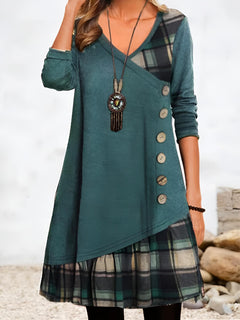 Elif - Vintage-Kleid Mit Knöpfe in Blau