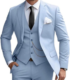 Modisch Moderner Slim Fit Hochzeitsgast Anzug für Herren | Dreiteilig in Himmelblau