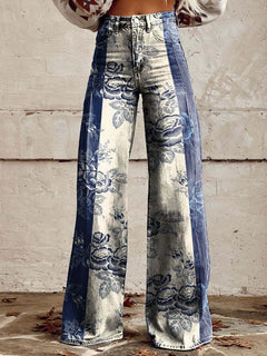 Sara – Klassische Retro-Hosen mit weitem Streifen für Damen in Blau-Weiß