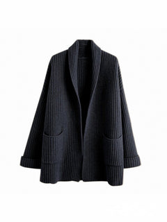 Elegante Lange Strickjacke | mit Taschen in Schwarz