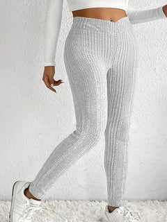 Damen figurbetonte Leggings mit stylish Streifenmuster in Hellgrau