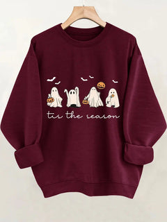 Damen Sweatshirt mit fröhlichem Halloween-Motiv und lässigem Schnitt in Burgunderrot