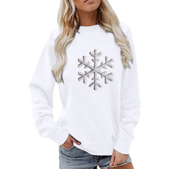 Damen Sweatshirt mit funkelndem Schneeflockenmotiv und lässigem Schnitt in Weiß