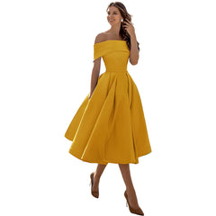 Dearbhla  | Fashion Casual Trägerloses Satin Partykleid in Gelb