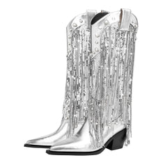 Damen Cowboystiefel Im Boho Stil | Elegante in Silber