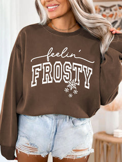 Damen Sweatshirt mit grafischem Aufdruck in Braun
