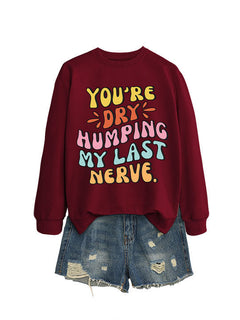 Damen Sweatshirt mit fröhlichem Comic-Slogan und lässigem Schnitt in Weinrot