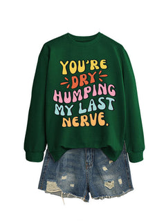 Damen Sweatshirt mit fröhlichem Comic-Slogan und lässigem Schnitt in Dunkelgrün