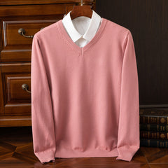Olympia Cashmere V-Neck Sweater in Pink
