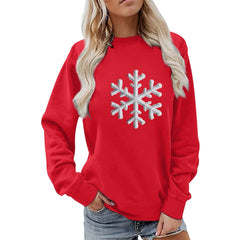 Damen Sweatshirt mit funkelndem Schneeflockenmotiv und lässigem Schnitt in Rot