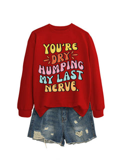 Damen Sweatshirt mit fröhlichem Comic-Slogan und lässigem Schnitt in Rot