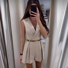 Regina - Strampler - Reverskragen in Beige