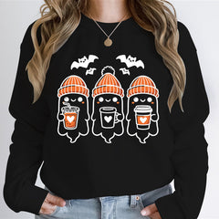 Damen Sweatshirt mit fröhlichem Gespenster-Design und gemütlicher Passform in Schwarz