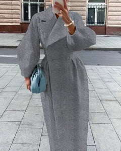 Eleganter Langer Trenchcoat für Damen | Reverskragen in Grau