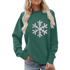 Damen Sweatshirt mit funkelndem Schneeflockenmotiv und lässigem Schnitt in Dunkelgrün