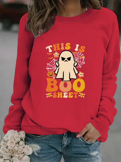 Damen Sweatshirt mit herbstlichem Geist-Print und lässigem Schnitt in Rot