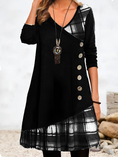 Elif - Vintage-Kleid Mit Knöpfe in Schwarz
