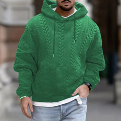 Men's Casual Printed Kangaroo Pocket Long Sleeve Hoodie in Green