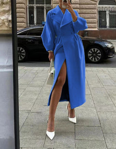 Eleganter Langer Trenchcoat für Damen | Reverskragen in Blau