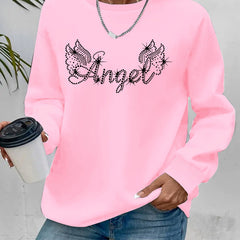 Damen Sweatshirt mit glitzerndem Aufdruck und lässigem Schnitt in Rosa