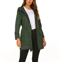 Regenjacke Damen Lang Mit Kapuze | Wetterfest & Kombinierbar in Grün