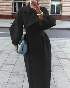 Eleganter Langer Trenchcoat für Damen | Reverskragen in Schwarz