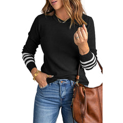 Damen GESTRIFTETER LANGARM PULLOVER | MODISCH, BEQUEM, VIELSEITIG in Schwarz