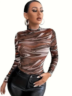 Damen Langarmshirt mit modernem abstraktem Design in Braun