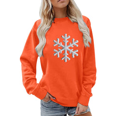 Damen Sweatshirt mit funkelndem Schneeflockenmotiv und lässigem Schnitt in Orange
