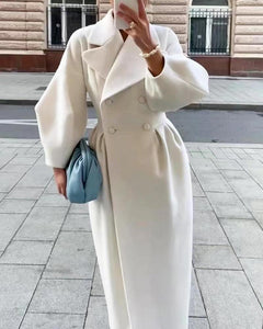 Eleganter Langer Trenchcoat für Damen | Reverskragen in Weiß