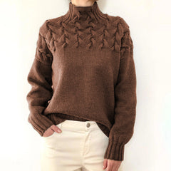 DAME PULLOVER MIT HOHEM KRAGEN | ELEGANTER KOMFORT STIL in Khaki