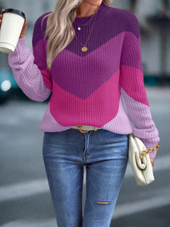DAME LAESSIGER RUNDEHALS GESTRICKTER PULLOVER | MODERNER STIL, KOMFORTABEL, VIELSEITIG in Lila