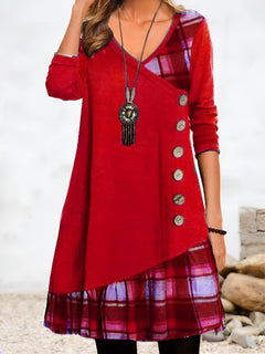 Elif - Vintage-Kleid Mit Knöpfe in Rot